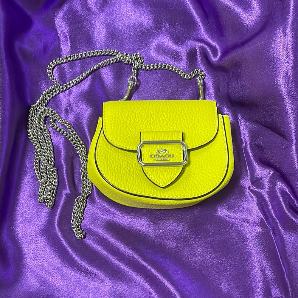 Coach Pebble Leather Morgan Card Case Bag with detachable Silver Chain.